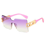 New Fashion Oversized Rimless Square Sunglasses Women Frameless Gradient Big Frame Trend Shades Metal Chain Temples UV400