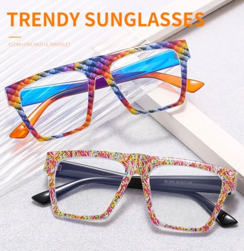 Trendy New Blue Light Resistant Women's Sunglasses Personalized Rainbow Square Eyeglass Frame Reading  Computer Glasses