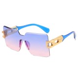 New Fashion Oversized Rimless Square Sunglasses Women Frameless Gradient Big Frame Trend Shades Metal Chain Temples UV400