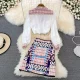 Vintage 3D Geometrial Printed Women Long Sleeve Shirt and Bodycon Midi Mini Skirt Suit Street INS Two 2 Piece Set Outfit