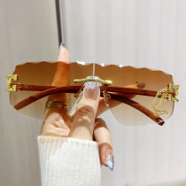 Popular Y2K Vintage Wave Rimless Sunglasses Women For Men 2024 Sun Glasses Punk Luxury Brand Designer Pink Gold Leopard Shades