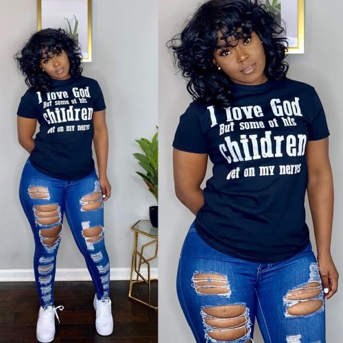 Summer Letter Print Black Short Sleeve Tshirt O-neck Casual Fashion T-shirt Tee Top Women 2021 New