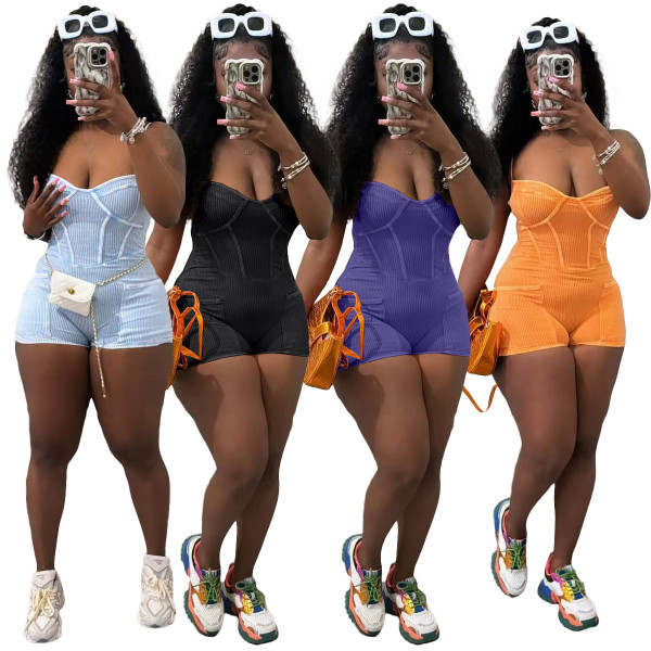 Strap Ribbed Knit Playsuit Skinny Bodycon Party Short Jumpsuit Summer Streetwear 2024
