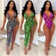 Beach Wave Paisley High Side Split Ruched Maxi Skirt Suit for Women 2022 Sexy Swimwear Sleeveless Bodysuit Matching Set