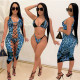 Beach Women's Bikini Set Active Lace Up Hollow Out Midi Dress & Bra & Panties Three Piece Matching Set Swimsuit 5 Color