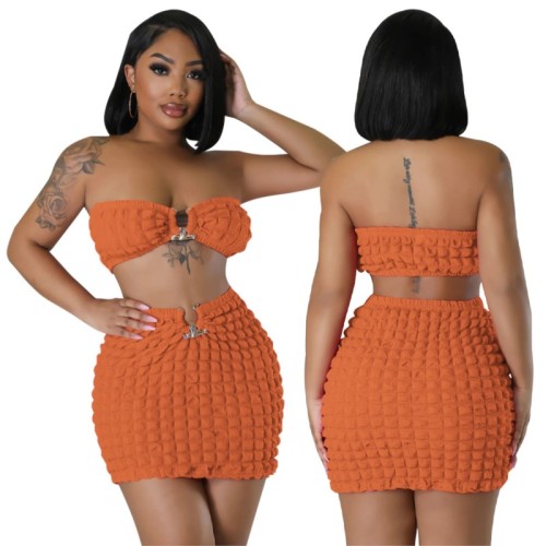 Beach Wear For Women Cover Up Exits Sea Dress Popcorn Sexy Crop Skirt Bubble Two Piece Set Solid Polyester Bikini 2024 CoverUp