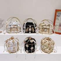 Fancy Evening Bags For Elegant Women Hollow-out Pearl Beads Chain Cross Body Bag Wedding Dinner Party Clutch Purse Luxury