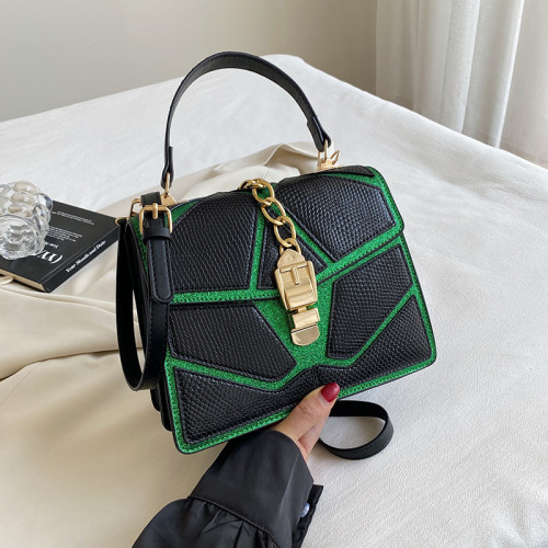 Women Satchels New Contrast Patchwork Geometric Crossbody Handbag Chain Retro Commute Killer Top-handle Bags Casual Shoulder Bag
