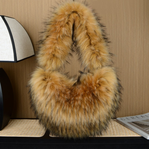 2024 Solid color plush shoulder bag female fur half-circle dumpling bag handbag trendy female bag