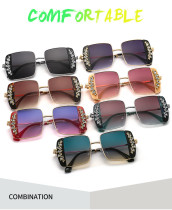 Metal Square Flower-Shaped Rhinestone Women's Sunglasses Fashion UV Protection Sunglasses 58118