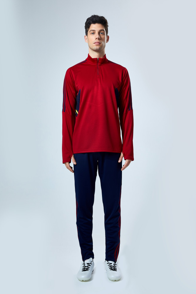 Adult Half-Zip Training Top and Pants Set Purplish red #B201