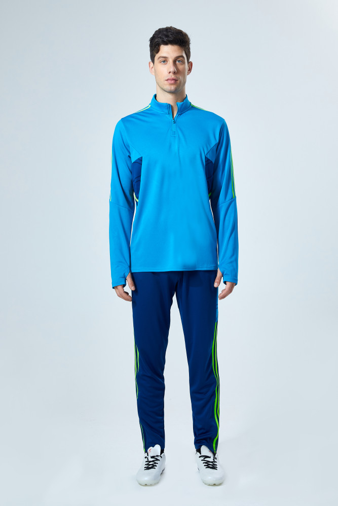 Adult Half-Zip Training Top and Pants Set Lake blue #B201