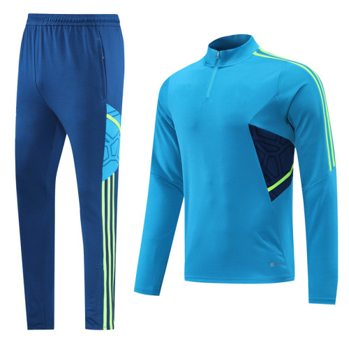 Adult Half-Zip Training Top and Pants Set Lake blue #B201