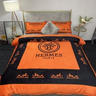 送料込 エルメス 2026新作 掛け布団カバーセット4点 ダブルサイズ/キングサイズベッド クリスタルベルベットベッドカバー 新居寝具用品