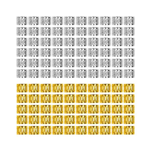 Ryalan 105 Pieces Hair Jewelry Rings Hair Decorations, Aluminum Dreadlocks beads Metal Cuffs, Including 50 Pcs Gold + 55 Pcs Silver Hair Decorations Rings Clips (105 Pcs, 1.5 cm)