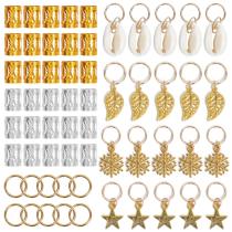 Ryalan 80 Pieces Hair Jewelry Rings Decorations Pendants, Including 50 PCS Aluminum Dreadlocks beads Metal Cuffs + 30 PCS Hair Decorations Rings Clips from Goddess Faux Locs Crochet Braiding Passion Twist Hair