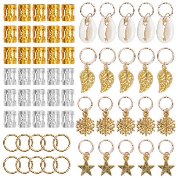 Ryalan 80 Pieces Hair Jewelry Rings Decorations Pendants, Including 50 PCS Aluminum Dreadlocks beads Metal Cuffs + 30 PCS Hair Decorations Rings Clips from Goddess Faux Locs Crochet Braiding Passion Twist Hair