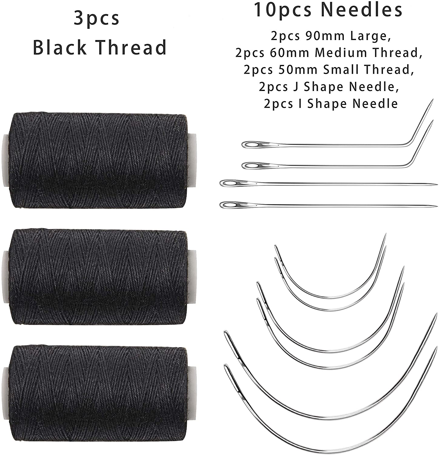US$ 6.99 - Ryalan Weaving Needle Combo Deal Black Thread with 10pcs Needle  for Making Wig Sewing Hair Weft Hair Weave Extension (Big Medium and Small  C Shape Curved Needle with J I