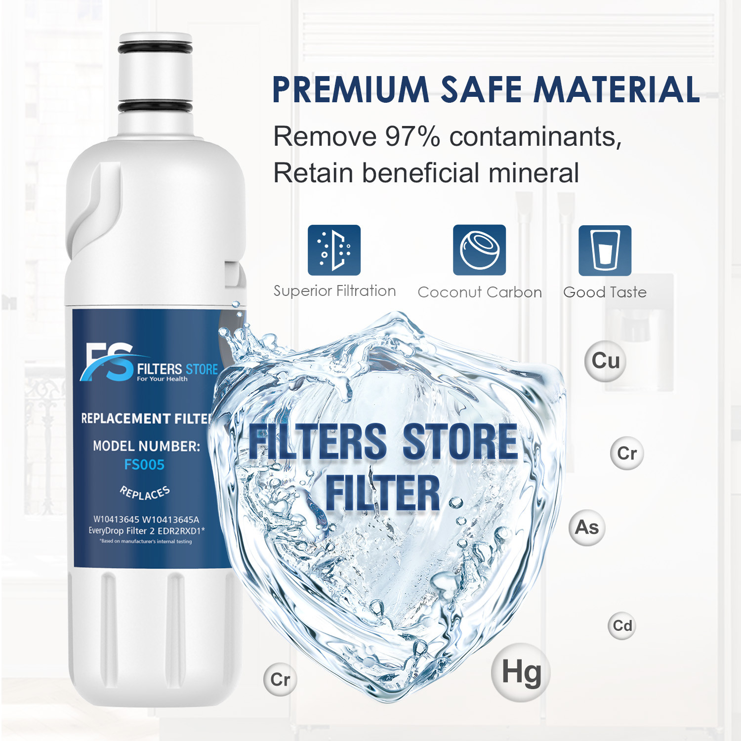 Edr2rxd1, w10413645a Water Filter, Filter 2 with Air Filter By FS (3 Pack)