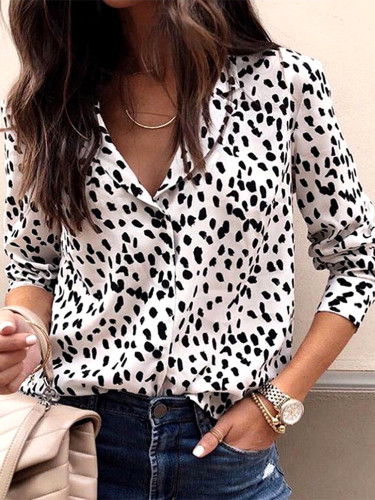 Plus Size Women Long Sleeve Leopard Blouse