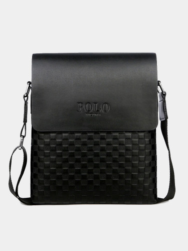 Men's Business Leather Crossbody Bag In Check Texture