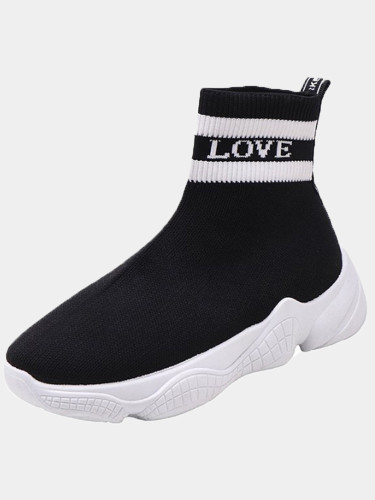OneBling Black Striped Sock Chunky Ankle Boots Women