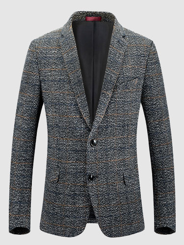 Men's Business Check Blazer Wool Blend Suit Jacket