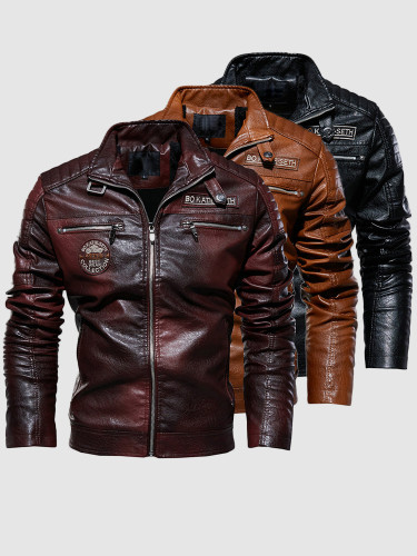 Zipper Faux Leather Men Biker Jacket