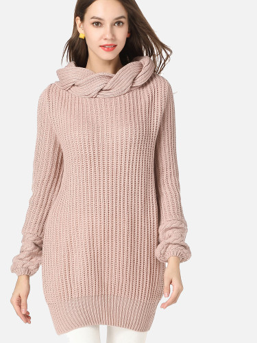OneBling Chunky Knit Long Jumper with Contrast Collar and Cuff