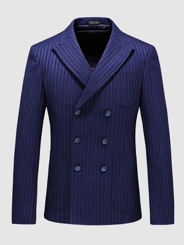 Men's Blue Blazer Stitch Detail Stripe Suit Jacket