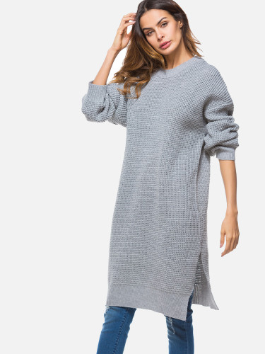 OneBling Knitted Sweater Dress Women Loose Split Knitting Pullover