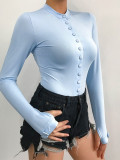 Long Sleeve Button Front Bodysuit In Light Blue