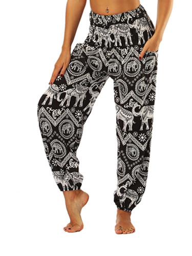 OneBling Tribal and Chevron Print Shirred Waist Pants