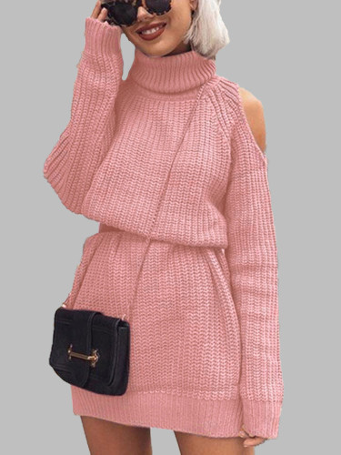 OneBling Pink Off Shoulder Long Sweaters Women Turtleneck Sweater 2019 Autumn Winter Casual Jumper Long Sleeve Ladies Pullovers