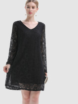 OneBling All Over Lace Midi Dress with V-Neck and Bell Sleeve