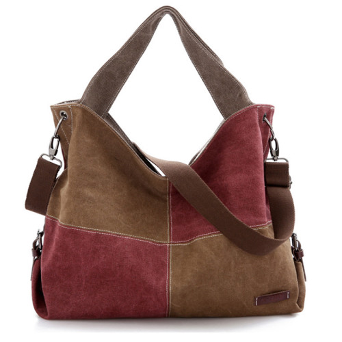 OneBling Color Block Patchwork Wear-Resistant Canvas Women Handbags Tote Shoulder Bags