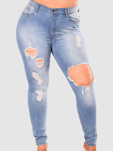 OneBling Plus Size Curve Jeans with Busted Knee & Rips