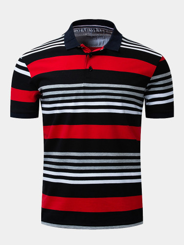 Cotton Striped Short Sleeve Polo Shirt for Men