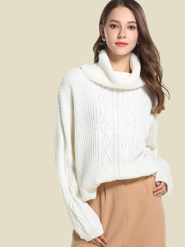 OneBling Oversized Chunky Cable Knit High Neck Batwing Sleeve Sweater