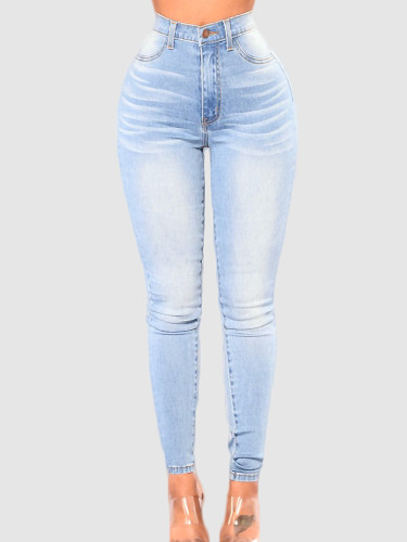 OneBling High Waisted Slim Jeans In Light Blue Wash
