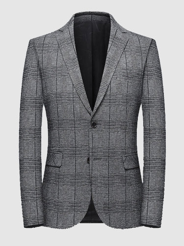 Two Button Men's Blazer Smart Casual Check Suit Jacket