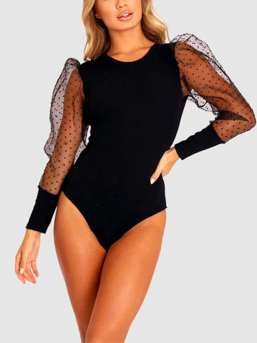 Bodysuit with Mesh Puff Sleeve