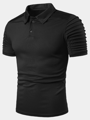 Short Sleeve Textured Polo Shirt with Pleat Detail