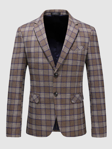 Men's Casual Suit Jacket Khaki Check Blazer
