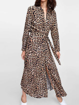 Long Sleeve Shirt Midi Dress In Leopard