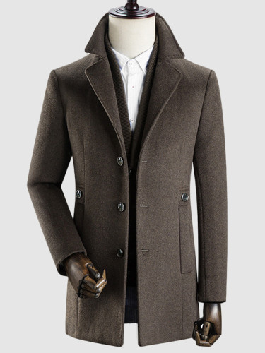 Single Button Wool Blend Men's Coat with Detachable Gilet