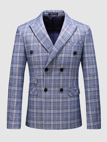 Gentleman Suit Jacket Blue Check Men's Blazer