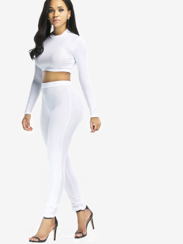 OneBling Two Piece Outfits Long Sleeve Crop Tops and Skinny Pants