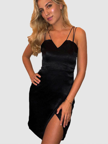 Strappy Mini Dress with Wrap Skirt In Black