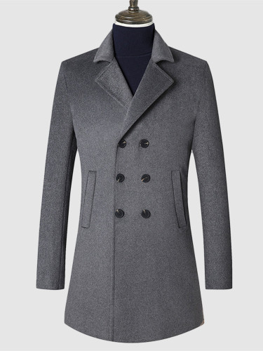 Double Breasted Slim Fit Men's Wool Overcoat